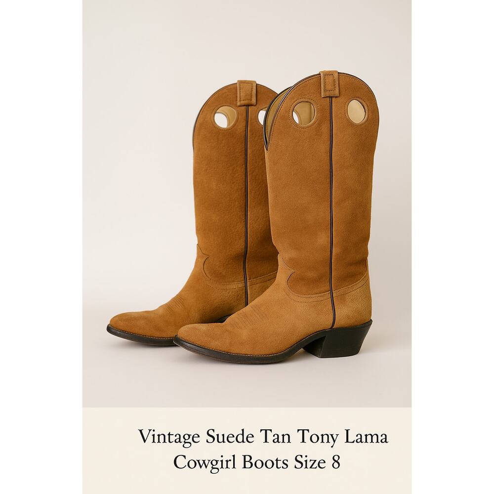 Vintage Tony Lama Suede Cowgirl Boots – Tan Western Round Toe Size 8